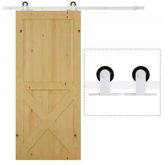 HOMCOM Kit de Feronerie de 6' Rustic pentru Interior pentru Montaj Usa Glisanta de Hambar, Alb