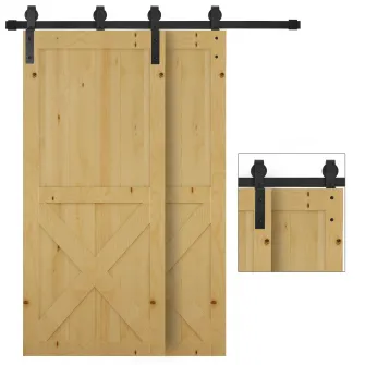 HOMCOM Kit de Feronerie din Otel Carbon 6.6FT pentru Usi Glisante de Dulap Hambar, Sistem de Sine pentru Usa Dubla cu Role