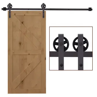 HOMCOM Kit Usa Glisanta 100kg max din Otel Carbon, pentru Usi Glisante cu Sina, 2 Manere, 2 Opritoare Usa, 2 Opritoare Podea, 183x4x0.6 cm
