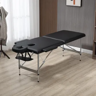 HOMCOM Masa de masaj portabila si pliabila din aluminiu si PU cu inaltime reglabila si scaun captusit, 186x71x62-83 cm, negru