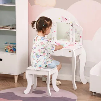 HOMCOM masa de toaleta pentru copii, 63x40x85.5 cm, alba