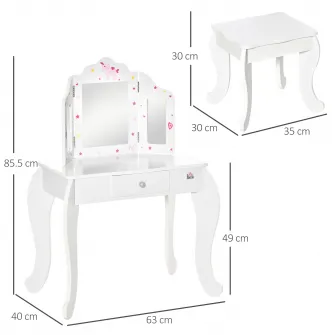 HOMCOM masa de toaleta pentru copii, 63x40x85.5 cm, alba