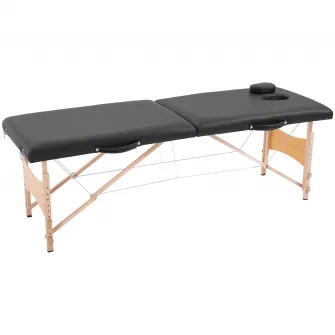 HOMCOM Masa pentru Masaj Portabila cu Inaltime Reglabila cu Perna Detasabila, Maner si Geanta, din Lemn, Plastic si Spuma, 186x60x58-81 cm, Negru