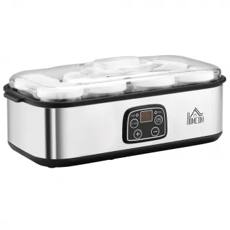 HOMCOM Masina electrica pentru iaurt 30W cu 8 recipiente, cronometru 1-48 Ore, temperatura 20-55°C