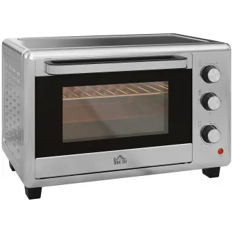 HOMCOM Mini Cuptor cu Convectie, Gratar Electric de 30L pentru Blat, cu Temperatura Reglabila, Cronometru, Tava de Copt, Gratar, Maner Tava, 1600W