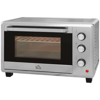 HOMCOM Mini Cuptor cu Convectie, Gratar Electric de 30L pentru Blat, cu Temperatura Reglabila, Cronometru, Tava de Copt, Gratar, Maner Tava, 1600W