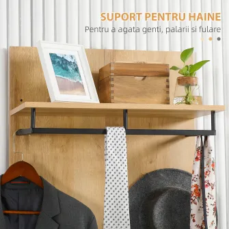 HOMCOM Mobilier de hol cu suport mic pentru pantofi, banca si suport pentru haine cu 4 carlige, suport pentru haine pentru hol din PAL si otel, 60x28x120 cm