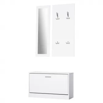 HOMCOM Mobilier pentru Hol din Lemn Set 3 Piese cu Suport pantofi, Suport haine si Oglinda, 80x27x46,5cm - Alb