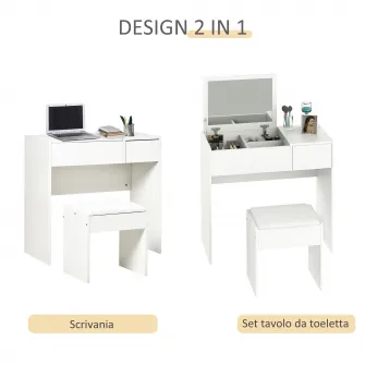 HOMCOM Mobilier Toaleta cu Oglinda Taburet si Sertar