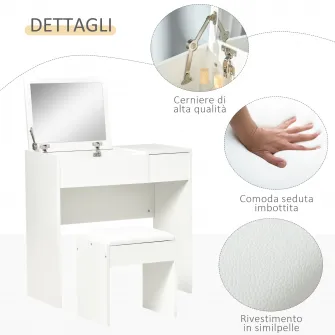 HOMCOM Mobilier Toaleta cu Oglinda Taburet si Sertar