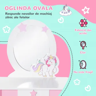HOMCOM Oglinda Jucarie cu Sertar si Taburet