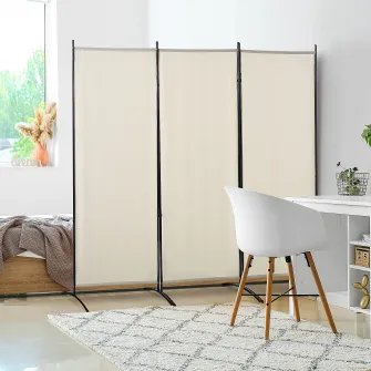HOMCOM Paravan interior cu 3 panouri, separeu pliabil pentru spatii din metal si poliester, 253x50x182cm, bej