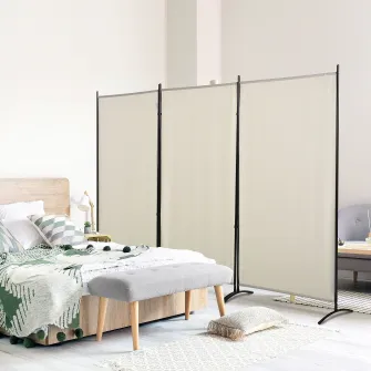 HOMCOM Paravan interior cu 3 panouri, separeu pliabil pentru spatii din metal si poliester, 253x50x182cm, bej