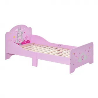 HomCom pat copii cu protectii laterale 3-6 ani, 143x73x60cm