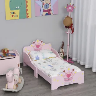 HOMCOM Pat pentru Copii cu Margini Ridicate din Lemn pentru Camera Copiilor Varsta 3-6 Ani