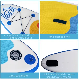 Homcom Placa Gonflabila SUP Stand Up Paddle cu Vasla Reglabila Albastra 305x76x10cm