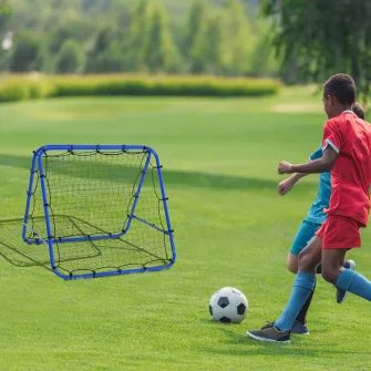 HOMCOM Plasa de fotbal pliabila din PE si metal, cu unghi reglabil si cuie, 100x95x90 cm, albastru