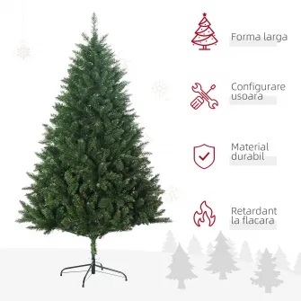 HOMCOM Pom Artificial de Craciun inalt, Decor Pom de Craciun cu 800 de Crengute, Deschidere Automata, Verde;
