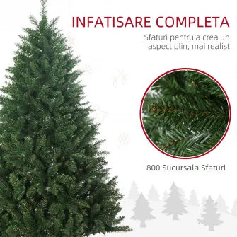 HOMCOM Pom Artificial de Craciun inalt, Decor Pom de Craciun cu 800 de Crengute, Deschidere Automata, Verde;