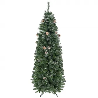 HOMCOM Pom de Craciun Artificial Inalt de 6 ft Tip Creion cu 618 Ramuri Scufundate In Zapada, Deschidere Automata, Baza de Otel, Verde