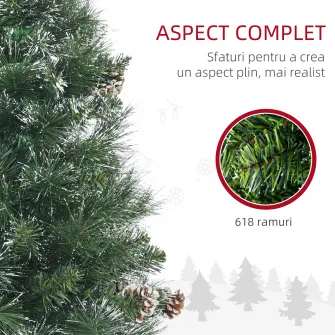 HOMCOM Pom de Craciun Artificial Inalt de 6 ft Tip Creion cu 618 Ramuri Scufundate In Zapada, Deschidere Automata, Baza de Otel, Verde