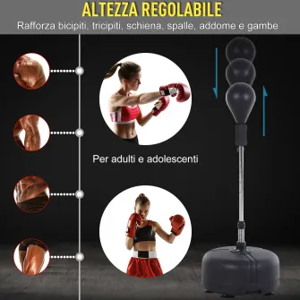 HOMCOM Punching Ball Sac de Box Sol cu Manusi Incluse