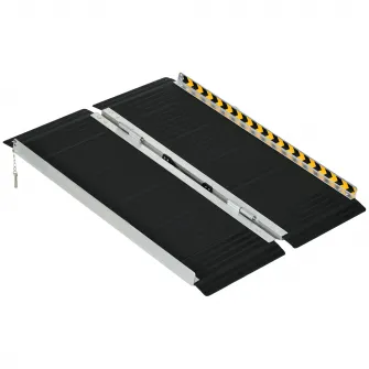 HOMCOM Rampa pentru Scaune cu Rotile, 91L x 73l cm, sustine 272KG, Rampa pentru Prag Pliabila din Aluminiu cu Suprafata Antiderapanta, Placi de Tranzitie Deasupra si Dedesubt pentru Casa