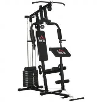 HOMCOM Sala de gimnastica multifunctionala  cu greutati, aparat multifunctional de gimnastica de acasa cu stiva de greutati de 45 kg