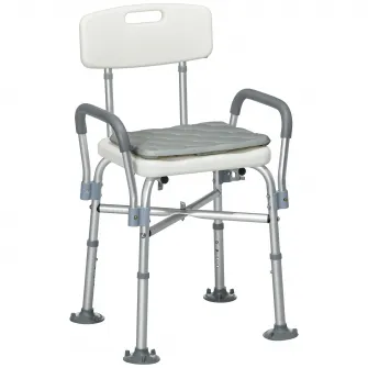 HOMCOM Scaun de Dus din Aluminiu cu Spatar si Brate, Scaun de Dus cu Inaltime Reglabila cu Perna Captusita Detasabila, Scaun de Baie pentru Persoane in Varsta, Persoane cu Dizabilitati, Gravide, Alb