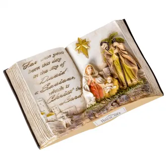 HOMCOM Scena Nasterii Domnului cu Statuete 3D si Gravate, Nasterea Domnului, Decoratiune de Craciu din Rasina, 21.5x9.5x14cm