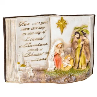 HOMCOM Scena Nasterii Domnului cu Statuete 3D si Gravate, Nasterea Domnului, Decoratiune de Craciu din Rasina, 21.5x9.5x14cm