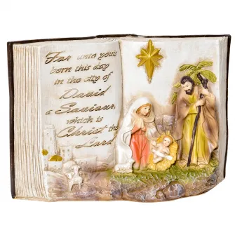 HOMCOM Scena Nasterii Domnului cu Statuete 3D si Gravate, Nasterea Domnului, Decoratiune de Craciu din Rasina, 21.5x9.5x14cm