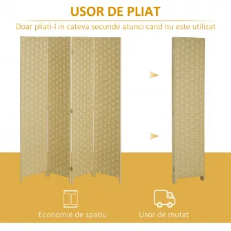 HOMCOM Separator de interior din lemn, perete de separare pliabil pentru casa si birou, inaltime 170 cm, maro