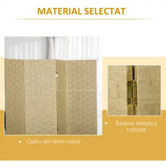 HOMCOM Separator de interior din lemn, perete de separare pliabil pentru casa si birou, inaltime 170 cm, maro