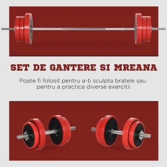 HOMCOM Set cu haltere 65KG, set de antrenament cu greutati reglabile pentru antrenament complet al corpului si construirea muschilor