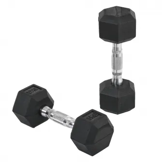 HOMCOM Set de 2 Gantere de Gimnastica Hexagonale, Pereche de Gantere de 5kg din Cauciuc si Maner Anti-alunecare, Negru