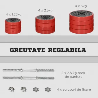 HOMCOM Set de greutati pentru gantere de 40 kg, gantere reglabile, pentru sport acasa