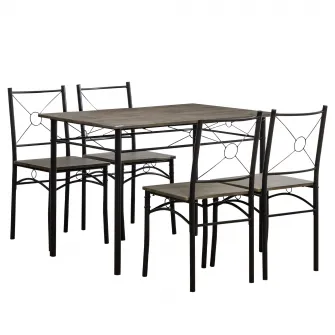 HOMCOM Set de masa pentru 4 persoane, set de masa si scaune de bucatarie 5 piese, masa de masa cu cadru metalic, maro rustic