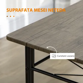 HOMCOM Set de masa pentru 4 persoane, set de masa si scaune de bucatarie 5 piese, masa de masa cu cadru metalic, maro rustic