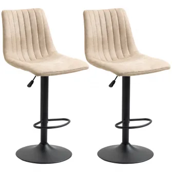 HOMCOM Set de scaune de bar reglabile pe inaltime 2 piese cu suport pentru picioare, otel si poliester, 47,5x57,5x95-116 cm, maro deschis