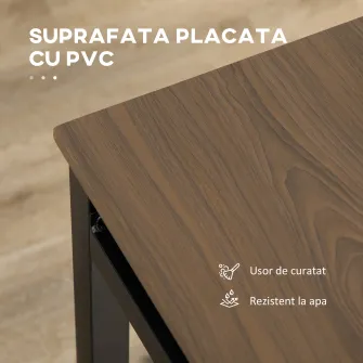 HOMCOM Set de sufragerie 5 piese cu 1 masa dreptunghiulara 100x63x76,5 cm si 4 scaune 45x40x82 cm, otel si MDF, alb si stejar
