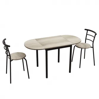 HOMCOM Set de sufragerie din 3 piese cu 2 scaune si 1 masa ovala din MDF si otel pentru spatii limitate, culoarea lemnului