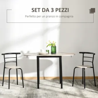 HOMCOM Set de sufragerie din 3 piese cu 2 scaune si 1 masa ovala din MDF si otel pentru spatii limitate, culoarea lemnului