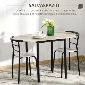 HOMCOM Set de sufragerie din 3 piese cu 2 scaune si 1 masa ovala din MDF si otel pentru spatii limitate, culoarea lemnului