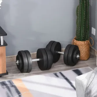 HOMCOM Set Gantere Sala Reglabile de 50 kg, cu 12 Discuri Cauciucate