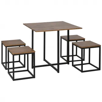 HOMCOM set masa si scaune, stil industrial, 5 piese, negru