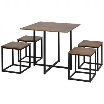 HOMCOM set masa si scaune, stil industrial, 5 piese, negru