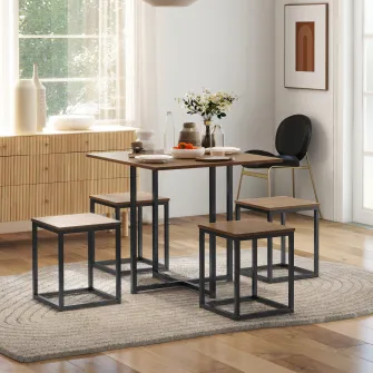 HOMCOM set masa si scaune, stil industrial, 5 piese, negru