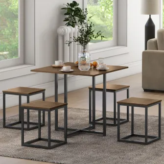 HOMCOM set masa si scaune, stil industrial, 5 piese, negru