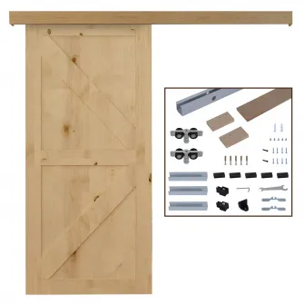 HOMCOM sina cu set de accesorii pentru usi glisante din lemn rustic
